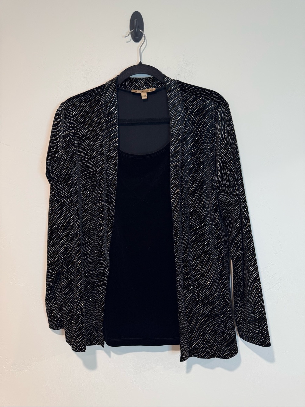 Notations Black Velvet Glitter Burnout Open Front Cardigan Twinset Large - Picture 3 of 8